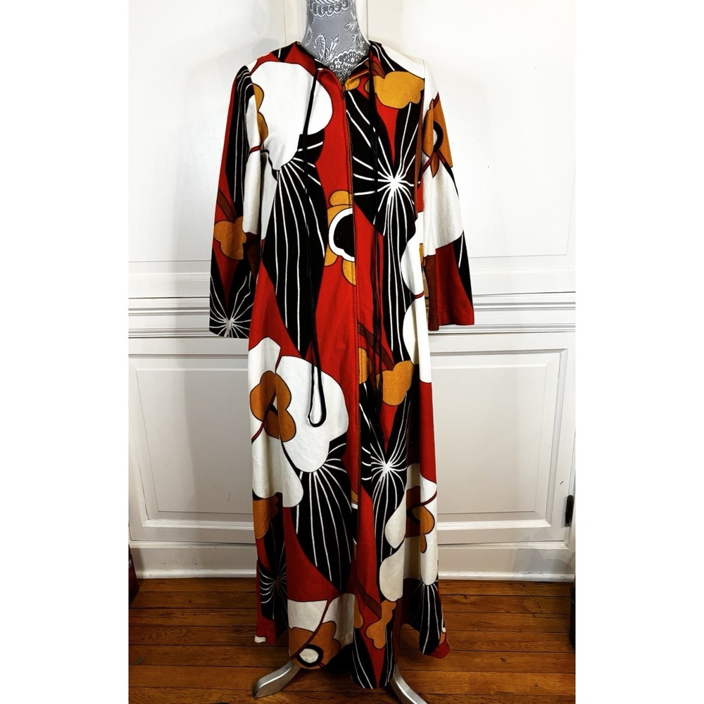 Vintage Dela-Ann Mod Print Housecoat Dress Size 10